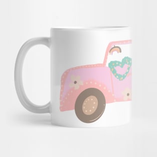 Cute Christmas Truck Pastel Pink Mug